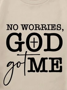 SHEIN LUNE Slogan Grafik Nedhasade aclar Sweatshirts - Aprikos - Visa 5