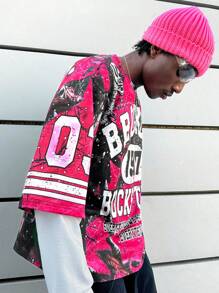 Men Crew Neck Splicing 2 In 1 Camouflage & Tree Branch Numeral Letter Print Sweatshirt - Multicolor - View 6