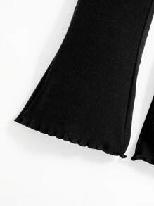 SHEIN 3 Pairs Girls Minimalist Solid Black Wave Ruffle Ankle Leggings, Long Length - Black - View 4