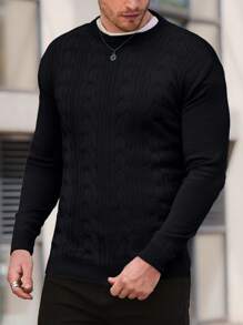 SHEIN Cottnline Suéter masculino clássico texturizado de malha slim fit - Cinza escuro - Ver 3