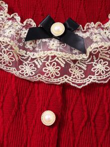 SHEIN Tween Girl Elegant Lace Trim Fitted Dress, Perfect For Casual And Formal Occasions In Fall And Spring And Winter - Red - View 6