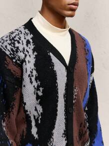 AKNOTIC Business Casual 男士宽松落肩长袖图案彩色套头衫都市开衫毛衣，适合秋冬季，适合老钱男士，男友礼物 - 彩色 - 查看 8