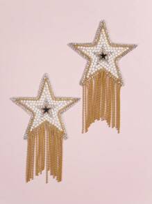 1 par de cobertor de pezones con forma de pentagrama de strass y borlas de talla grande