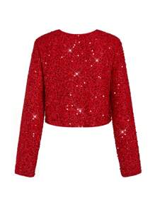 Ellevyn Lace-Up Two-Way Wear Sequin Christmas Jacket, Elegant For Party In Autumn/Winter - Red - View 2