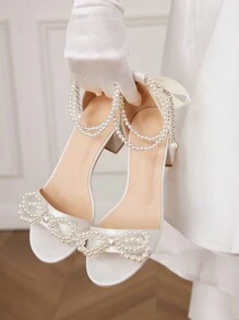 CUCCOO HITCHD Thời trang nữ ngọc trai giả thanh lịch cưới màu trắng giày sandal nơ năm mới ngày lễ tình nhân - trắng - Xem 1