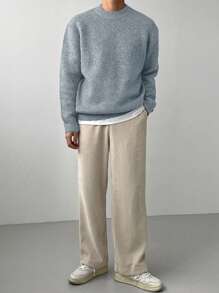 DAZY Men's Solid Color Sweater, Casual And Fashionable For Daily Wear In Autumn - Blue - View 5