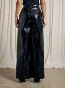 AiiRZ Faux Crocodile Leather Tailored Wide Leg Trouser