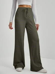 SHEIN Tall Quần dài phong cách ngày lễ thường ngày in họa tiết sọc dành cho nữ - xanh quân đội - Xem 5