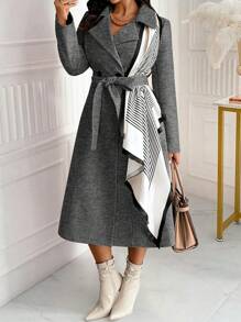 SHEIN Unity Plus Size Casual Double-Breasted Overcoat For Outdoor & Commuting, Autumn, For Winter - Dark Grey - View 3