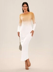 SHEIN SXY Autumn Long Sleeve Ladies Elegant Gradient Fishtail Dress - Multicolor - View 3