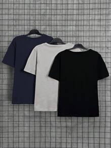 RueChic Men 3pcs Pack Label Detailed Regular T-Shirt - Multicolor - View 2