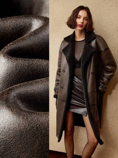 MOTF PREMIUM FLUFFY PANEL LAPEL COLLAR DROP SHOULDER OVERSIZE PEA COAT