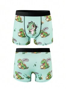 Dinosaur Digital Printed Board Shorts, Casual And Fashionable For Daily Wear - Green - View 1