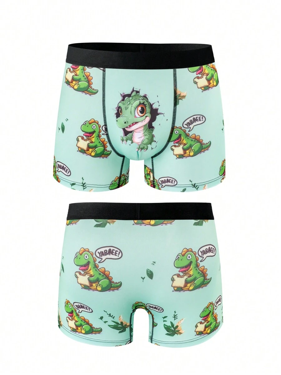 Dinosaur Digital Printed Board Shorts, Casual And Fashionable For Daily Wear - Green - View 1