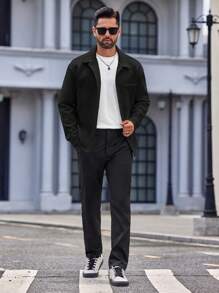 Manfinity VCAY Men's Knitted Casual Loose Batwing Collar Shacket, Suitable For Spring & Autumn - Black - View 7