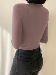 DAZY 女士高领纯色修身长袖保暖T恤，冬季款 - 粉色 - 查看 2