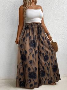 EMERY ROSE 大码阔腿裤，日常休闲装，简约风格 - 咖啡棕 - 查看 5