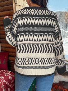Calvaya Femmes grande taille Pull ample décontracté à manches longues avec rayures ondulées et épaules tombantes pour l'automne/hiver