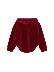 SHEIN 2 件套女宝宝毛绒户外时尚连帽套装 - 酒紅色 - 查看 13