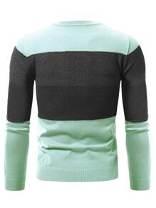 Manfinity Homme Men's Solid Color Splice Round Neck Long Sleeve Casual Sweater - Multicolor - View 2