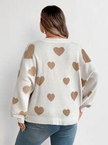 SHEIN CURVE+ Plus Autumn/Winter Ombre Heart Pattern Oversized Pullover Sweater, Young & Casual Knit Pullover Fall - Camel - View 2