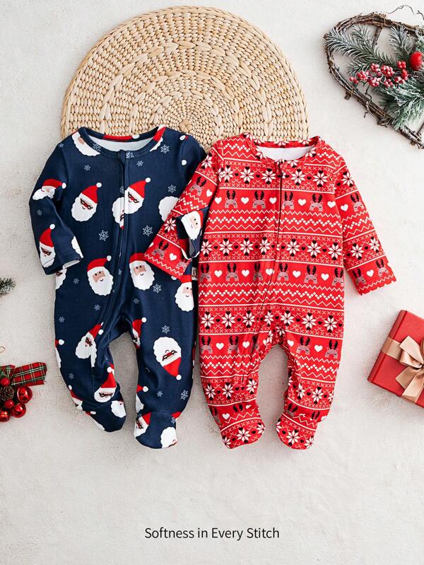 Cozy Pixies Conjunto de 2 peças/conjunto de roupas para bebês recém-nascidos, meninos, crianças, natal, gráfico, malha, gola redonda, manga comprida, footie e calças