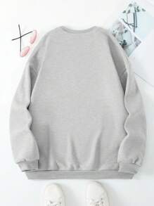 SHEIN Women Letter Print Long Sleeve Thermal Lined Casual Crew Neck Sweatshirt, Autumn/Winter Graduation,Back To School Outfits,Graduation,Teacher Outfits For Women,Back To School