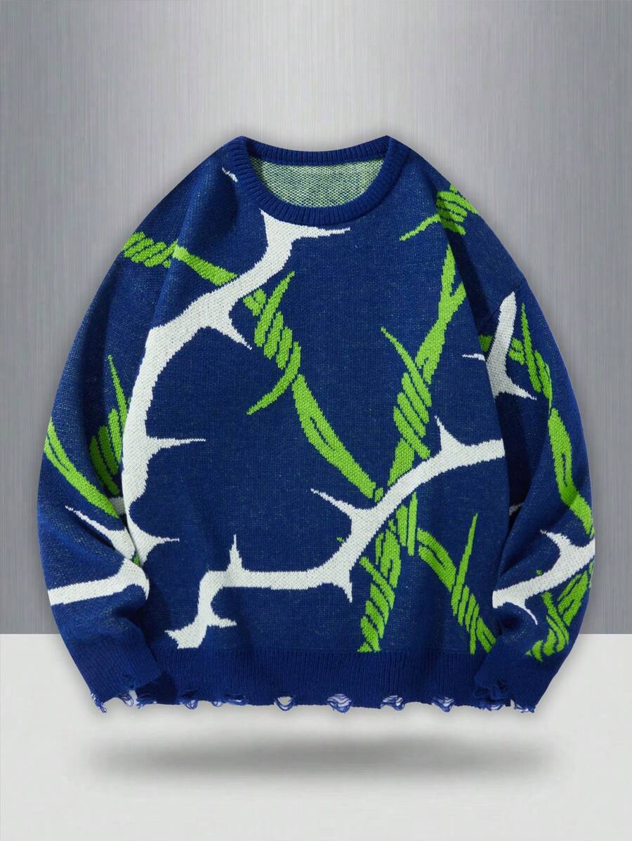 Manfinity Hypemode Men's Casual Graphic Crew Neck Long Sleeve Sweater, Autumn/Winter - Multicolor - View 1