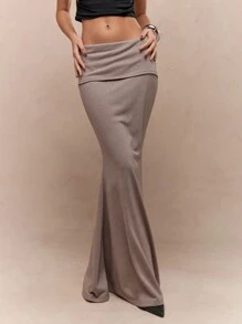 MISSGUIDED Folded Waistband Flare Hem Maxi Skirt