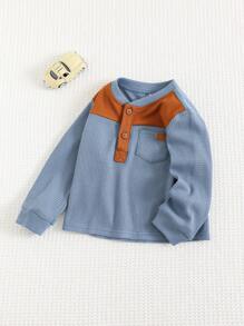 Cozy Pixies Baby Boy Contrast Color Block Soft Knit Crew Neck Long Sleeve Henley Top , Fall Clothes