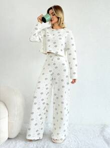 SHEIN Cottnline Cotton 2Pcs Heart Printed Lounge Set - Multicolor - View 3