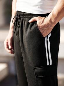 Manfinity Homme Pantalón de chándal casual y sencillo para hombre para uso diario, pantalón de chándal de pierna recta casual y larga con cordón, regalo para esposo o novio