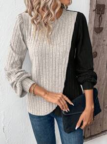 SHEIN LUNE Áo thun tay dài họa tiết chắp vá thường ngày dành cho nữ, thích hợp cho các ngày lễ mùa thu/đông Áo thun họa tiết dành cho nữ mùa xuân - Nhiều màu - Xem 5