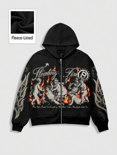 Street Life Men's Street-Style Graphic Letter & Figure Print Zipper Hoodie