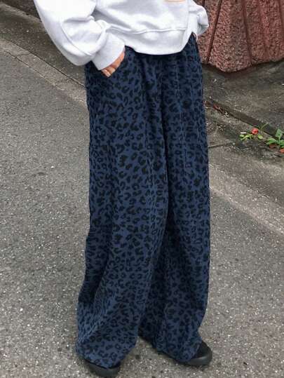 FRIFUL 女士豹纹口袋阔腿宽松休闲裤