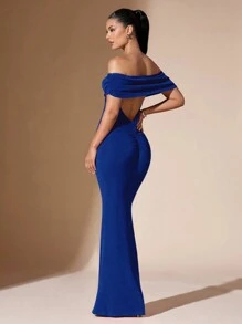 SHEIN BAE 女士纯色露肩性感透明优雅鱼尾露背紧身舞会礼服