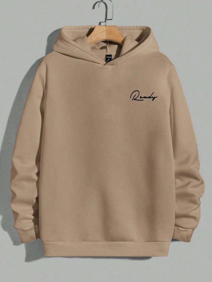 EURMUSE Men's Letter Print Casual Hoodie Sweatshirt - Camel - View 1