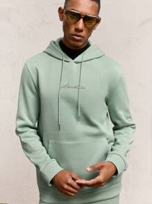 AKNOTIC Party 2pcs/Set Men's Loose Fit Drop Shoulder Hooded Sweatshirt & Pants Set, For Fall Winter - Mint Green - View 3