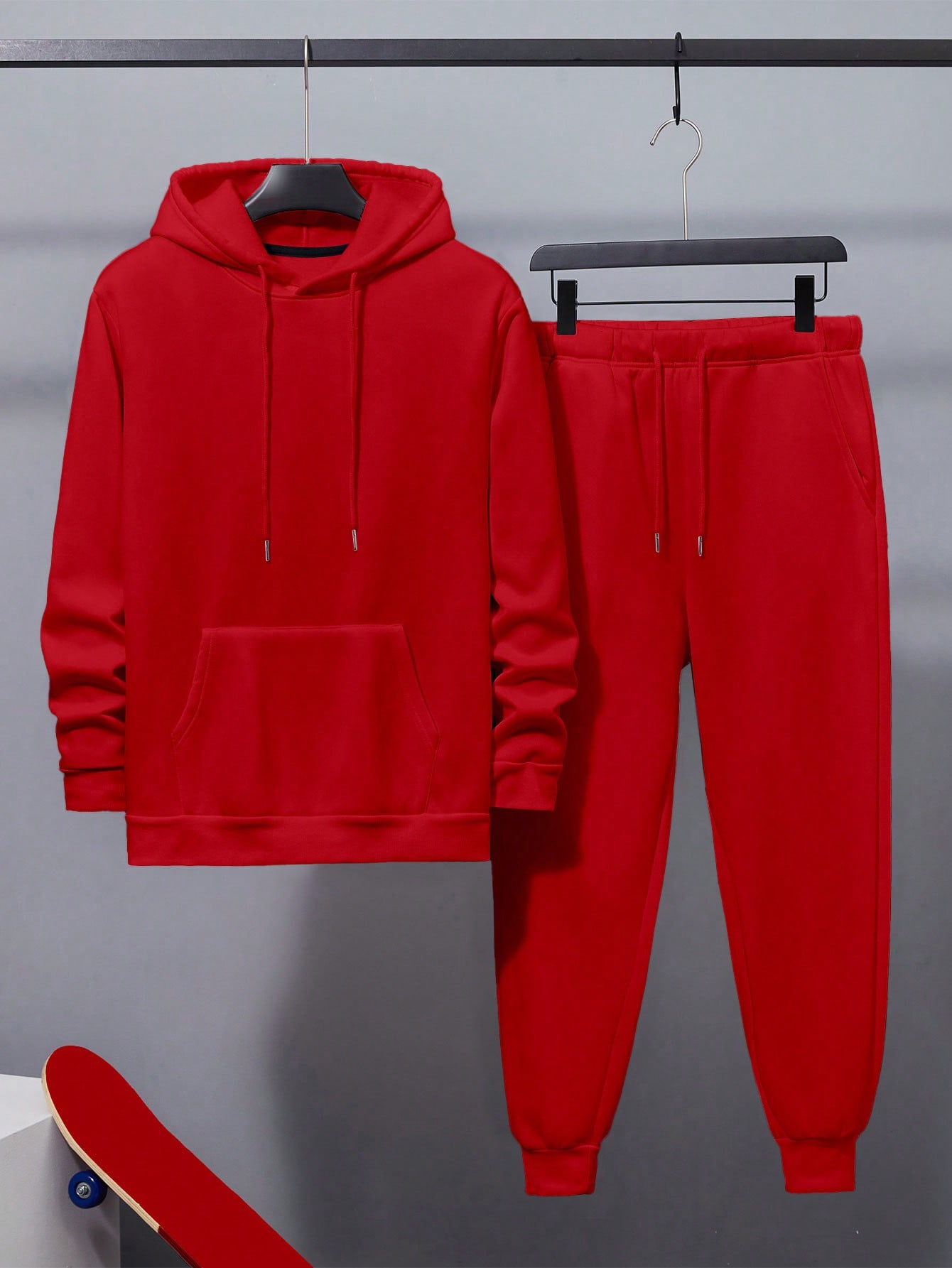 Manfinity Dauomo 2pcs/Set Men Contrast Color Pocket Hooded Sweatshirt And Drawstring Sweatpants