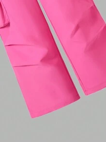 SHEIN ChillGRL 2pcs/Set Teenage Girls Heart Print Round Neck Long Sleeve Cropped Top And Loose Cargo Pocket Wide Leg Pants Casual Suit, Pink Heart Valentine's Day Edition, Suitable For Daily Wear - Multicolor - View 5