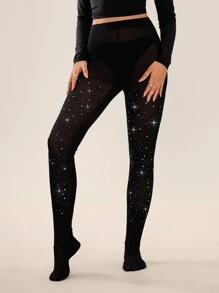 SHEIN SXY 秋季女装；女士黑色性感夜间外出/狂欢派对/俱乐部服装/单身派对/主题派对服装透视裤/ 70 年代服装/黑色裤子 - 黑色 - 查看 5