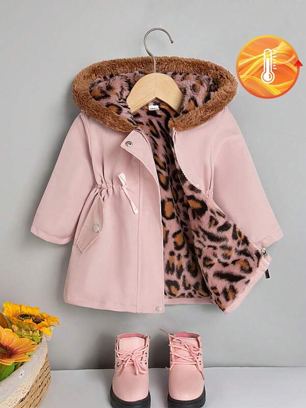 SHEIN Manteau d'hiver 2024 à capuche chaud pour bébé fille, simple et à la mode, vêtements coupe-vent et confortables