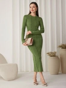 Modelyn 2pcs/Set Women Textured Fitted Elegant Knit Sweater Set 2 Pieces Set - Army Green - View 7