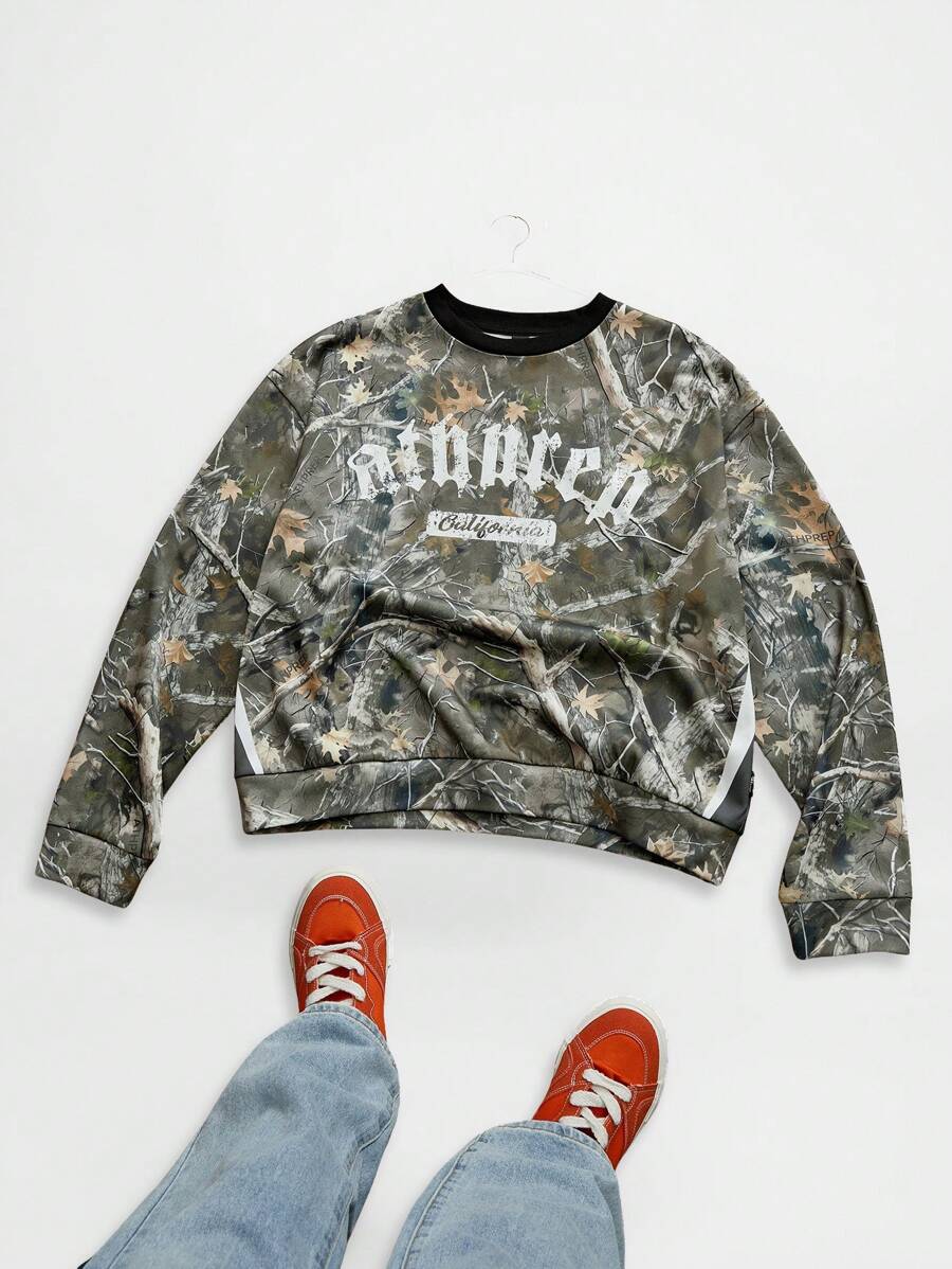 Manfinity VCAY Men's Loose Fit Crew Neck Digital Print Long Sleeve Knit Sweatshirt, For Fall Winter - Multicolor - View 1