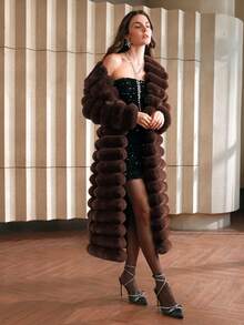 Anewsta New Autumn/Winter Fluffy Long Coat, Women Fashionable Fur Jacket - Coffee Brown - View 2