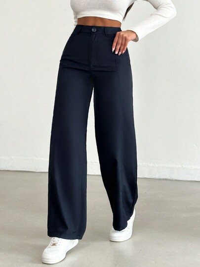 Damen Hose Mit Geradem Schnitt Einfarbig