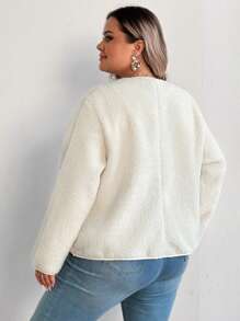 SHEIN CURVE+ Plus Size Women Casual Fluffy Short Jacket, Fashion Versatile Stylish Coat, White, Autumn/Winter