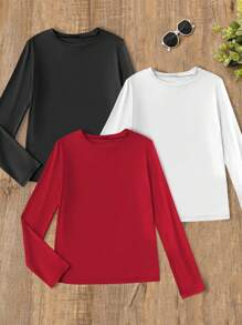 Women's Solid Color Round Neck Long Sleeve Loose Casual T-Shirt, Autumn