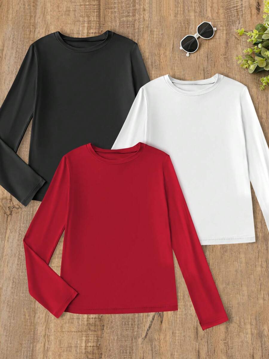 Women's Solid Color Round Neck Long Sleeve Loose Casual T-Shirt, Autumn