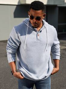 Manfinity Homme 1pc Men's Solid Color Drawstring Hoodie, Mature Casual Design, Autumn